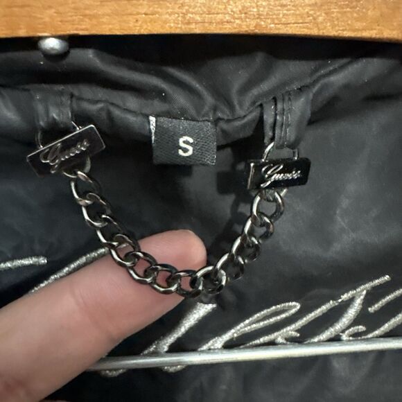 GUESS Puffer Black Quilted Jacket Size S Women's Full Zip Hooded Down Faux Fur - Picture 14 of 14